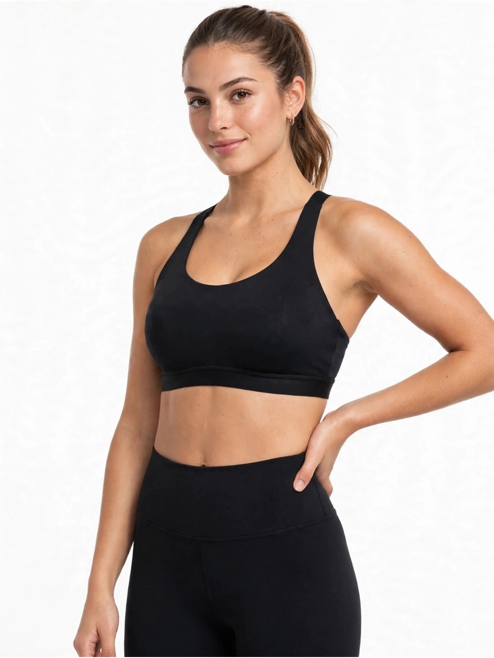 ALO Yoga Power Play High Impact Bra 34D Black Criss Cross Straps